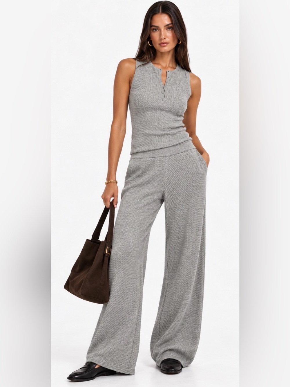 WeWoreWhat Cable Knit Wide Leg Pants in grey